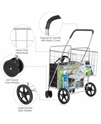 Foldable Metal Utility Cart with Jumbo Basket and Swivel Wheels for Grocery and Laundry