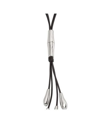 Long Leather Whip and Gold Plated Drop Necklace