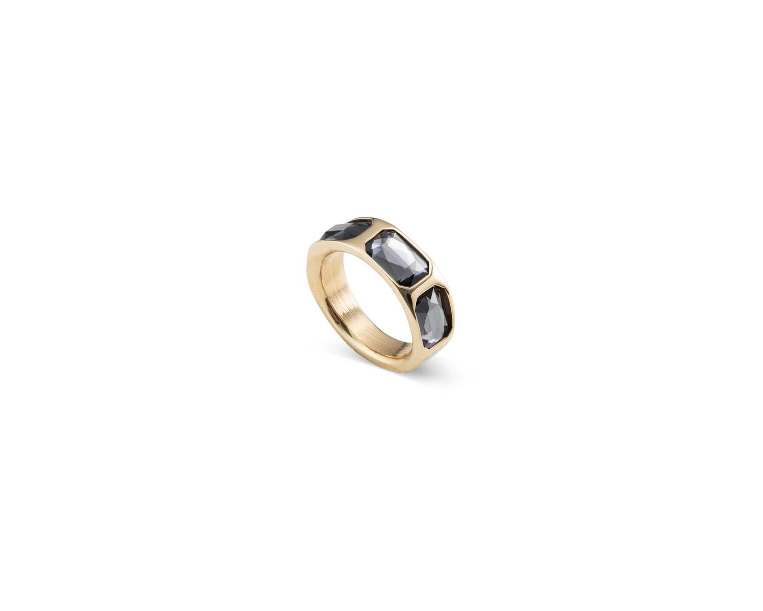 Three Faceted Crystals Emerald Cut Metal Alloy Ring