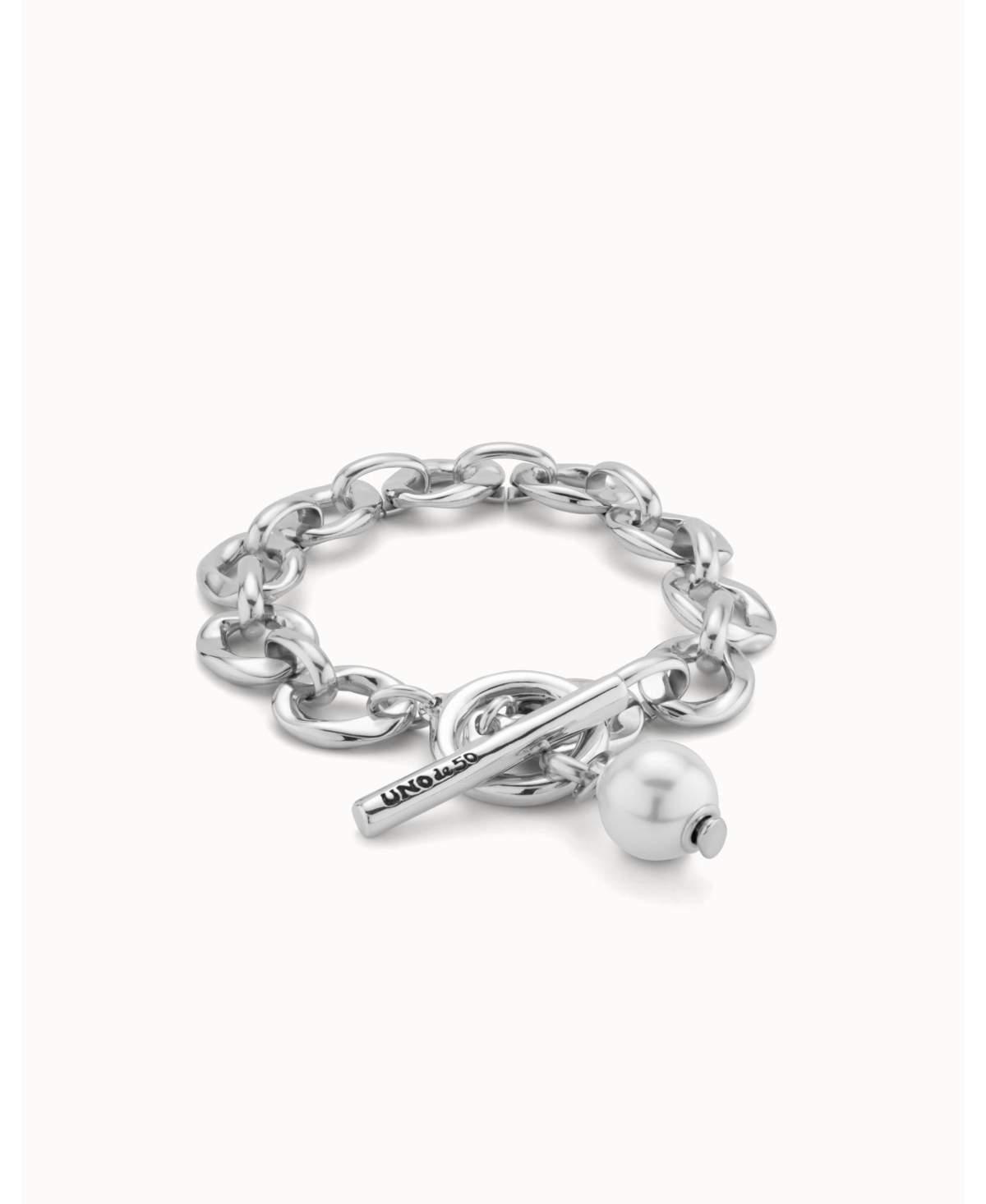 Unode50 Links And Cultivated Pearl Charm Bracelet In Silver