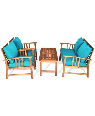 4 Pieces Wooden Patio Sofa Chair Set with Cushion