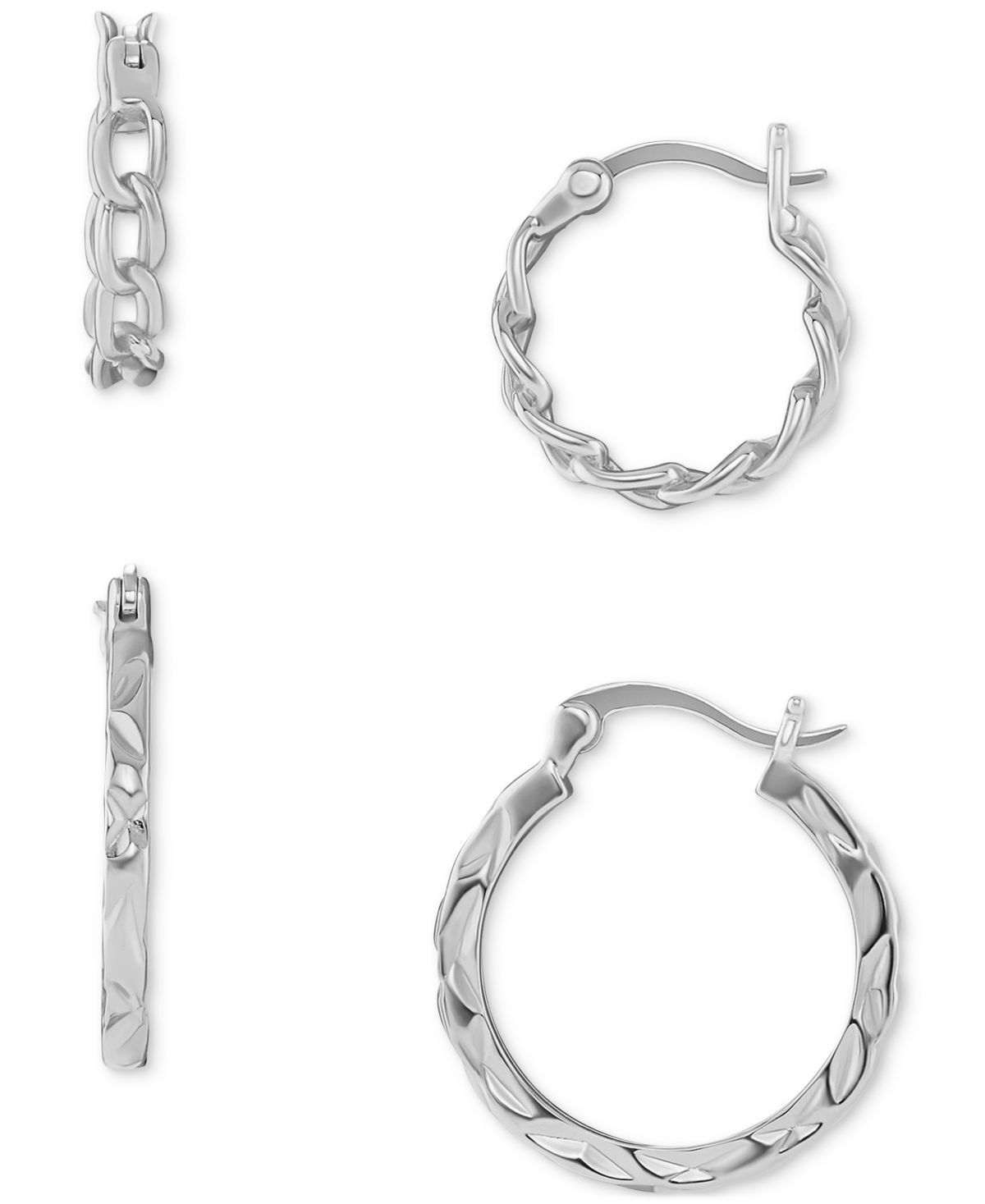 Macy's Polished Braided & Diamond-cut Hoop Earrings Set In 18k Gold Over Sterling Silver, Created For Macy' In Silver