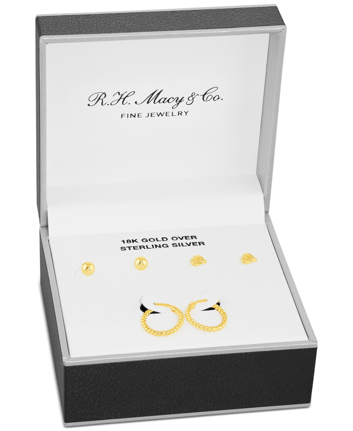 Macy's Polished Stud & Hoop Earrings Set In 18k Gold Over Sterling Silver, Created For  In Gold Over Silver
