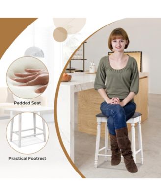 24 inch Bar Stool Set of 2 with Padded Seat Cushions and Wood Legs