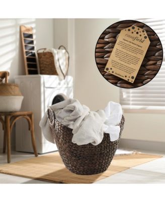 Large Laundry Boat Basket with Handles - Espresso, Woven Water Hyacinth Storage Tote for Blankets, Bathroom, Bedroom, Living Room