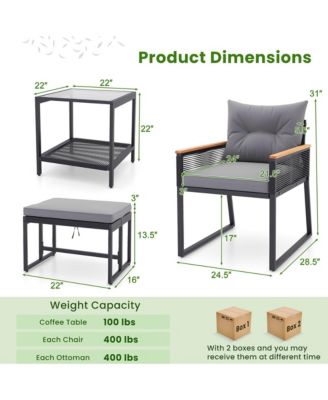 5 Piece Outdoor Conversation Set Rattan Armchairs with 2-Layer Side Table
