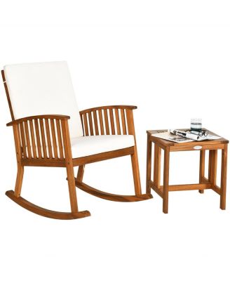 2 Pieces Acacia Wood Patio Rocking Chair Table Set