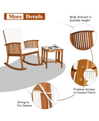 2 Pieces Acacia Wood Patio Rocking Chair Table Set