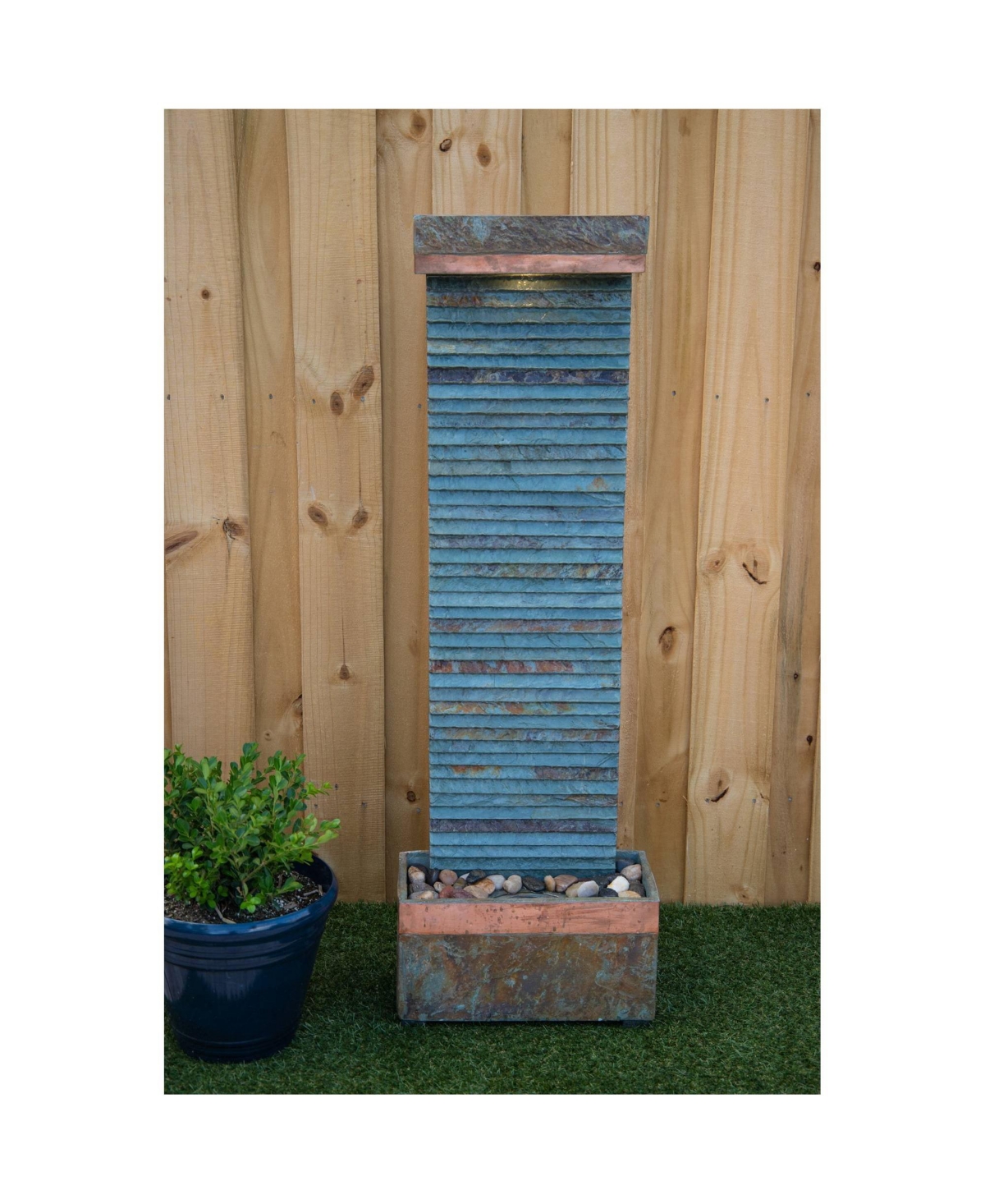 John Timberland Stave Copper and Slate Stone Fountain with Led