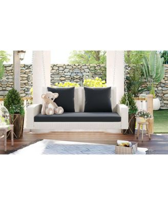 2-Person Wicker Hanging Porch Swing with Chains, Cushion, and Pillows
