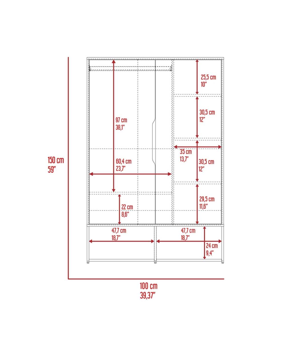 Depot E-Shop Bamboo Armoire, Double Door Cabinets, Five Shelves, Hanging Rod, Two Open Shelves,/ White - Light oak / white