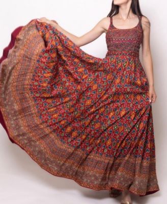 Women's Red Patola Print Gown with Embellishment on Torso