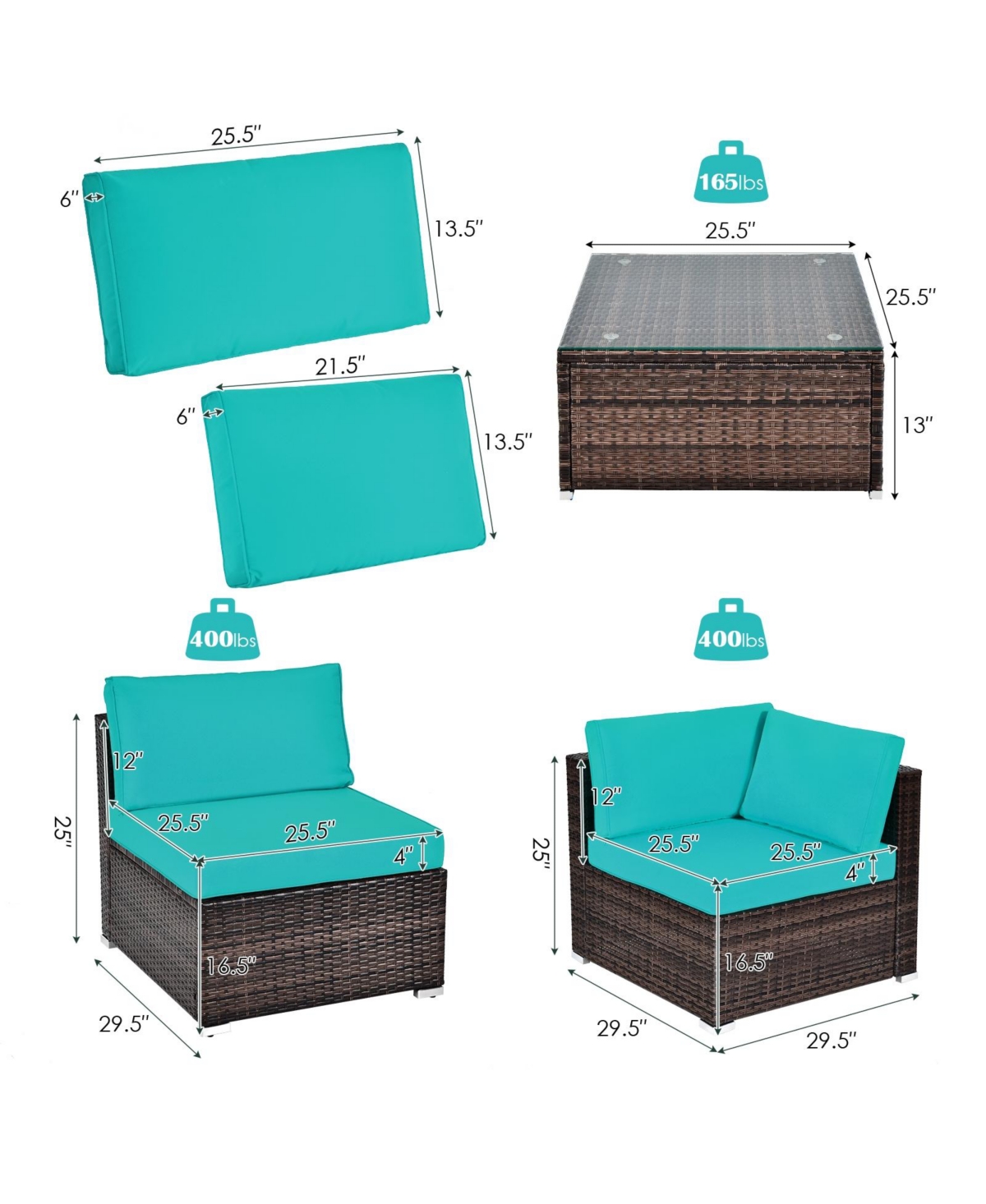 Vebreda Sugift 6 Pieces Patio Rattan Furniture Set with Cushions