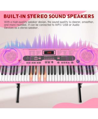 61-Key Pink Electric Keyboard Piano for Beginners with Stand, Bench, Microphone, Headphones, Dual Speakers & Teaching Modes