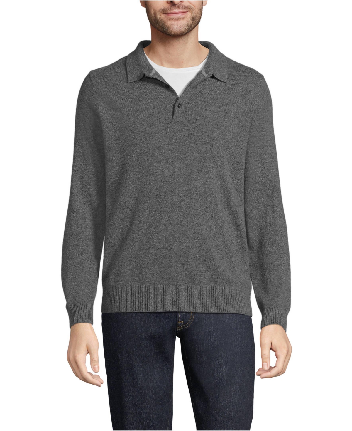 Lands' End Men's Long Sleeve Cashmere Sweater Polo