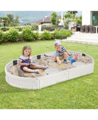 Деревянная песочница Costway 6F со встроенным угловым сиденьем, крышкой и подкладкой для игр на открытом воздухе