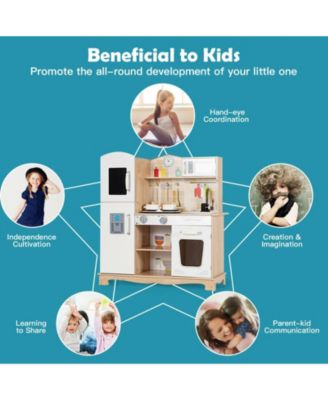 Wooden Kids Pretend Kitchen Playset with Cooking Utensils, Lights, and Sounds