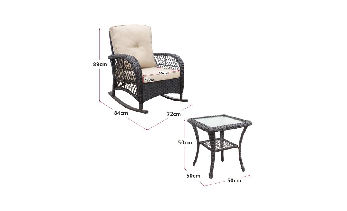 Slickblue 3-Piece Wicker Patio Rocker Set, DarkRattan Rocking Chairs with Glass Table - Brown