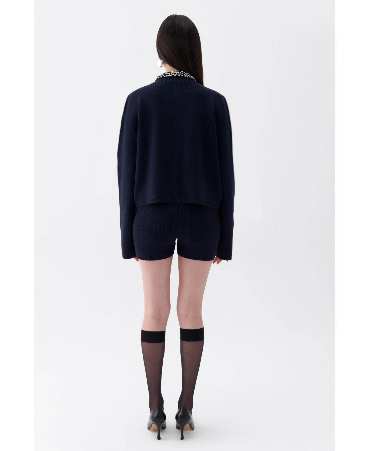 Nocturne Women's Shiny Stone Collar Knit Cardigan