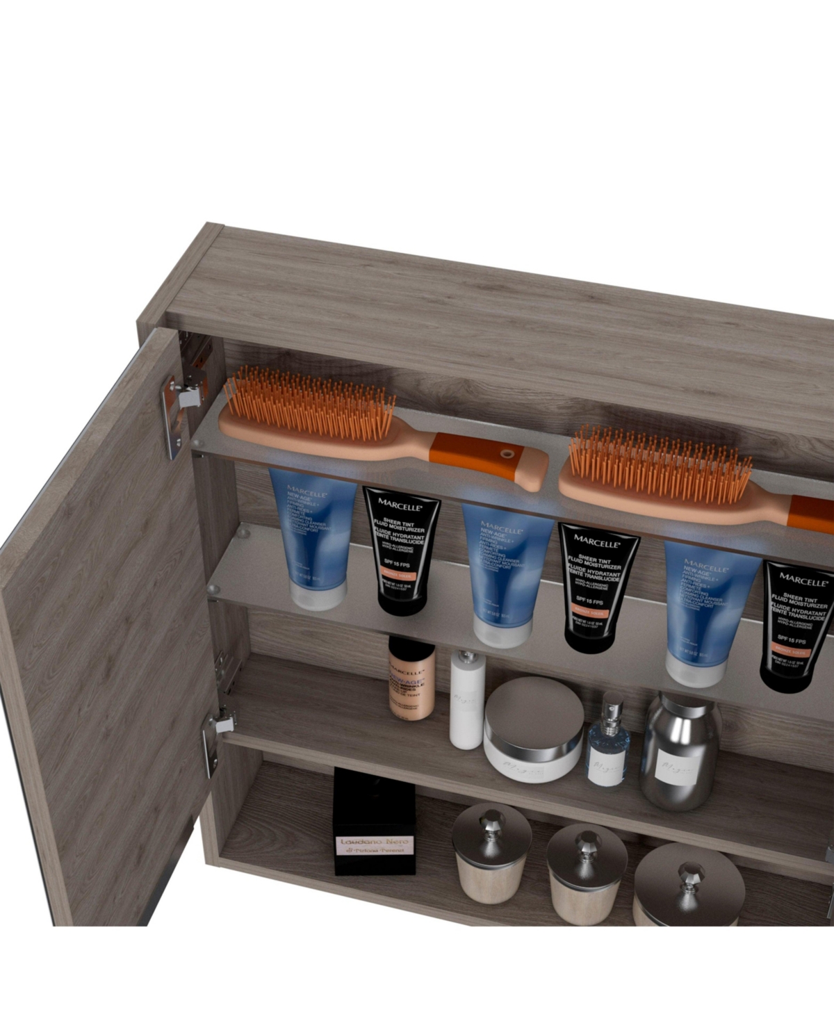 Depot E-Shop Tatacoa Mirror Medicine Cabinet, One Open Shelf, Three Interior Shelves