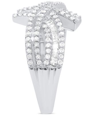 Diamond Round & Baguette Crossover Ring (3/4 ct. t.w.) in Sterling Silver 
