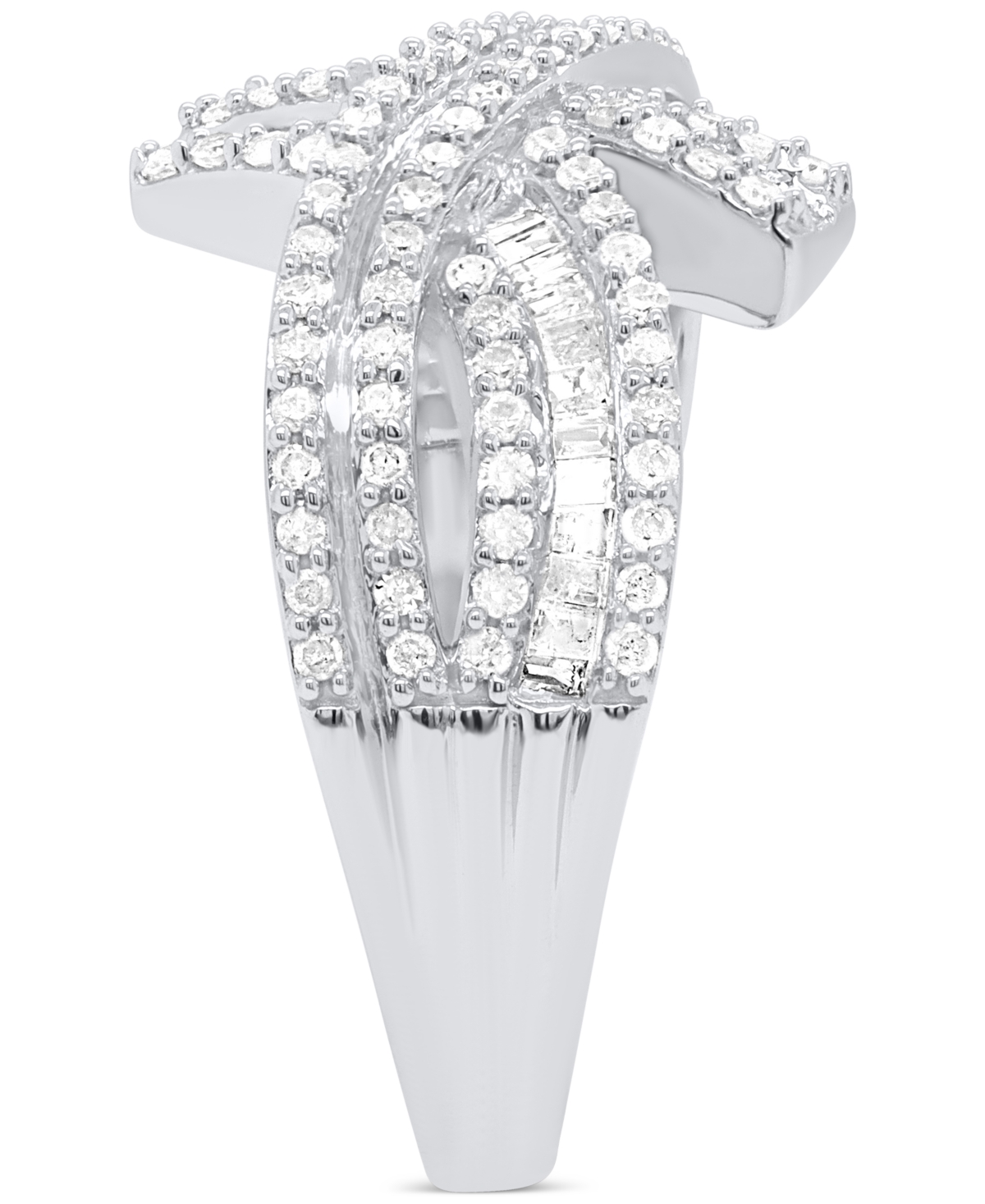 Macy's Diamond Round & Baguette Crossover Ring (3/4 Ct. T.w.) In Sterling Silver In Sterling Silver