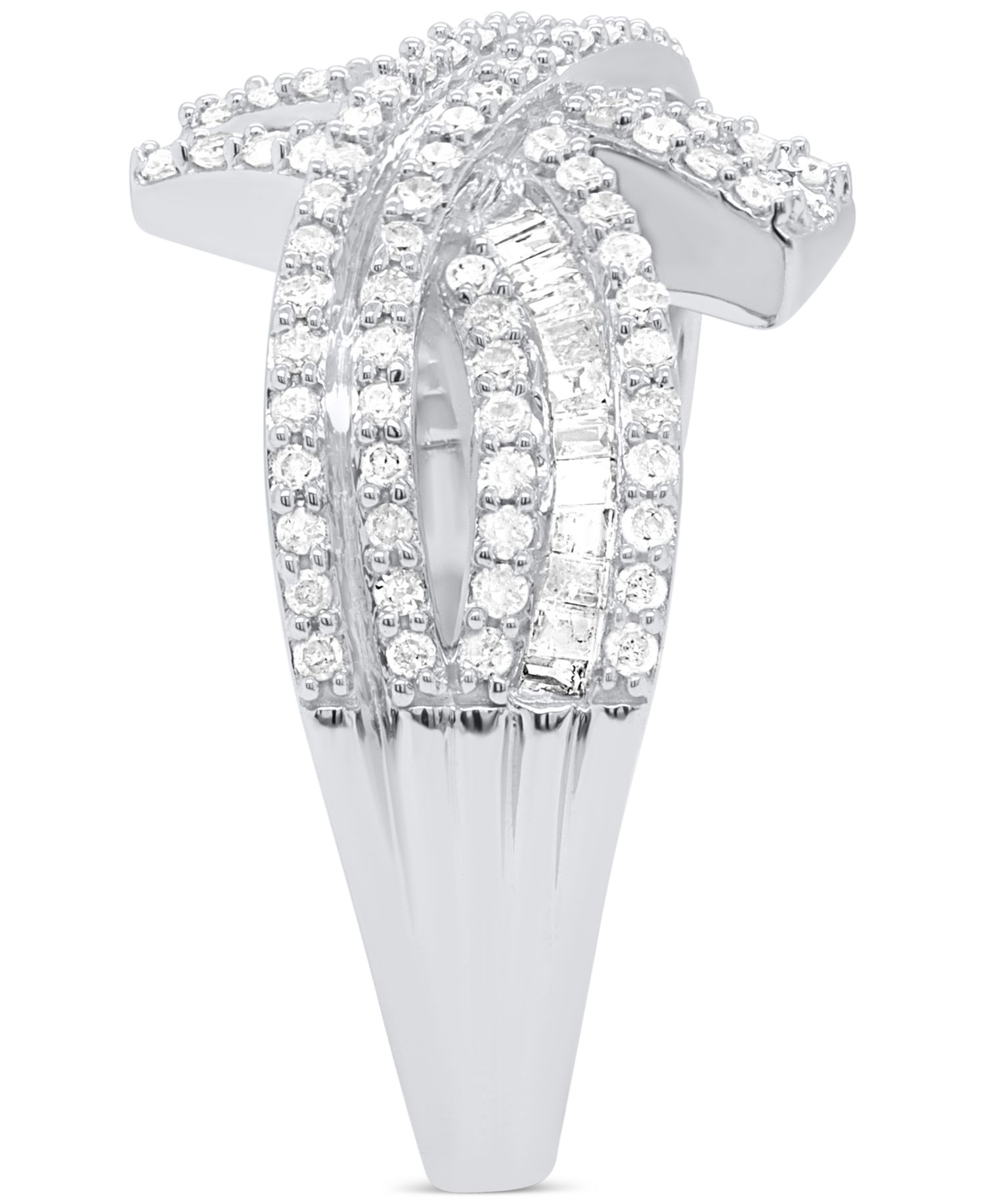 Diamond Round & Baguette Crossover Ring (3/4 ct. t.w.) in Sterling Silver
