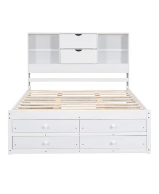 Streamdale Queen Size Platform Bed with Storage Headboard and 8 Drawers, White