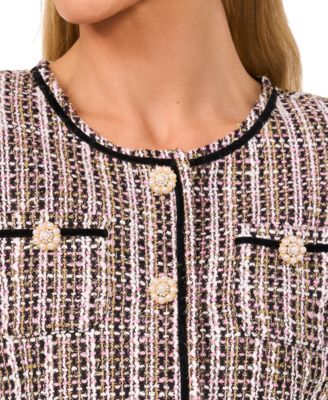 CeCe Women's Collarless Patch Pocket Tweed Jacket - Macy's