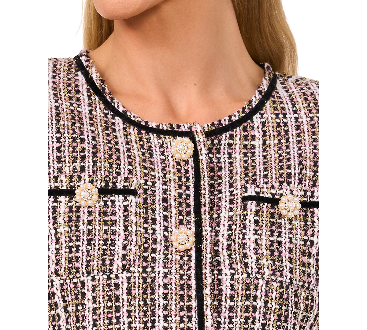 Shop Cece Women's Collarless Patch Pocket Tweed Jacket In Rich Black