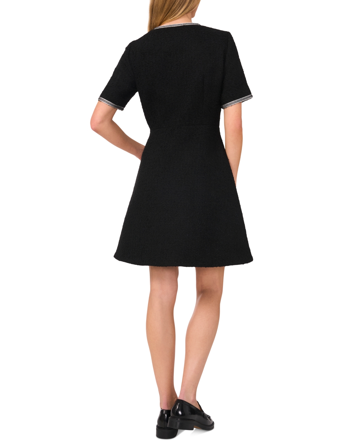 Cece Button Front Tweed A-line Dress In Black
