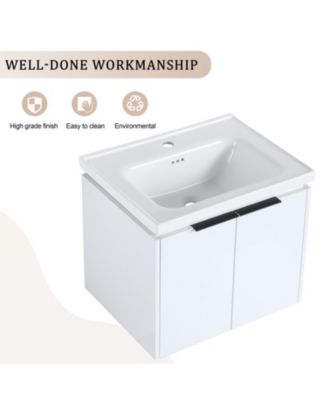 Streamdale Wall-Mounted Vanity with Storage Cabinet & Smooth Ceramic Basin