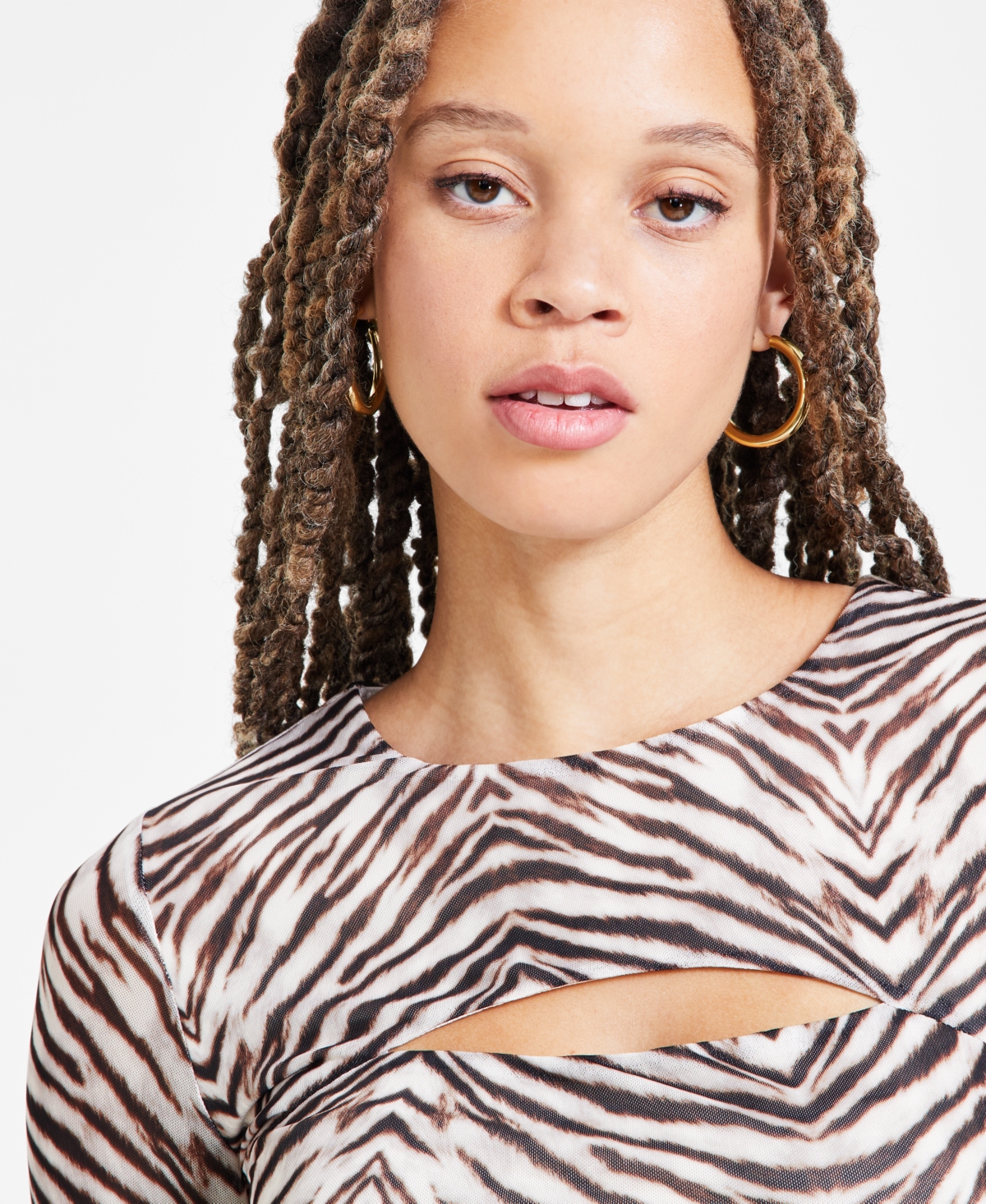 Bar Iii Women's Printed-mesh Cutout Bodysuit, Exclusively At Macy's In Grace Tige