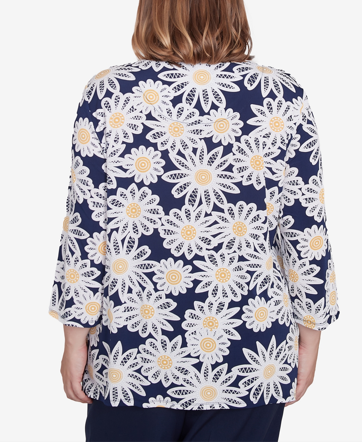 Alfred Dunner Plus Size Block Island Daisy Puff Print Top with Necklace