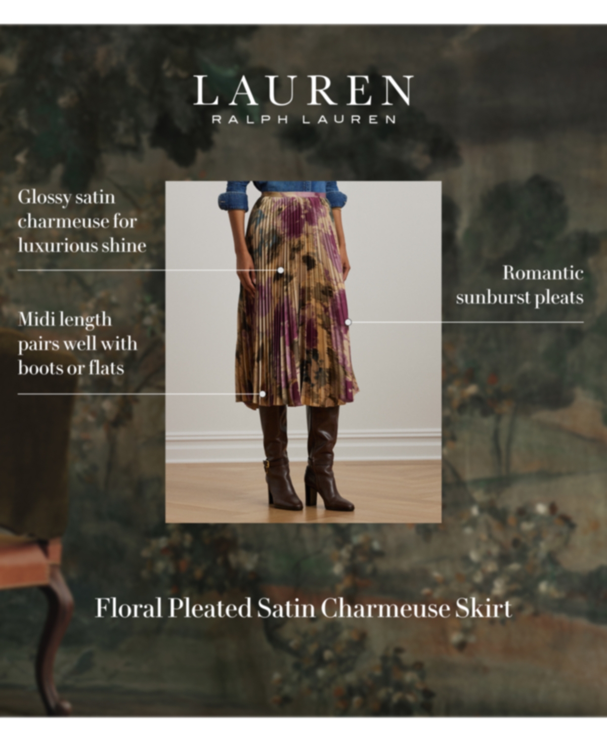 Lauren Ralph Lauren Women's Pleated Satin Midi Skirt