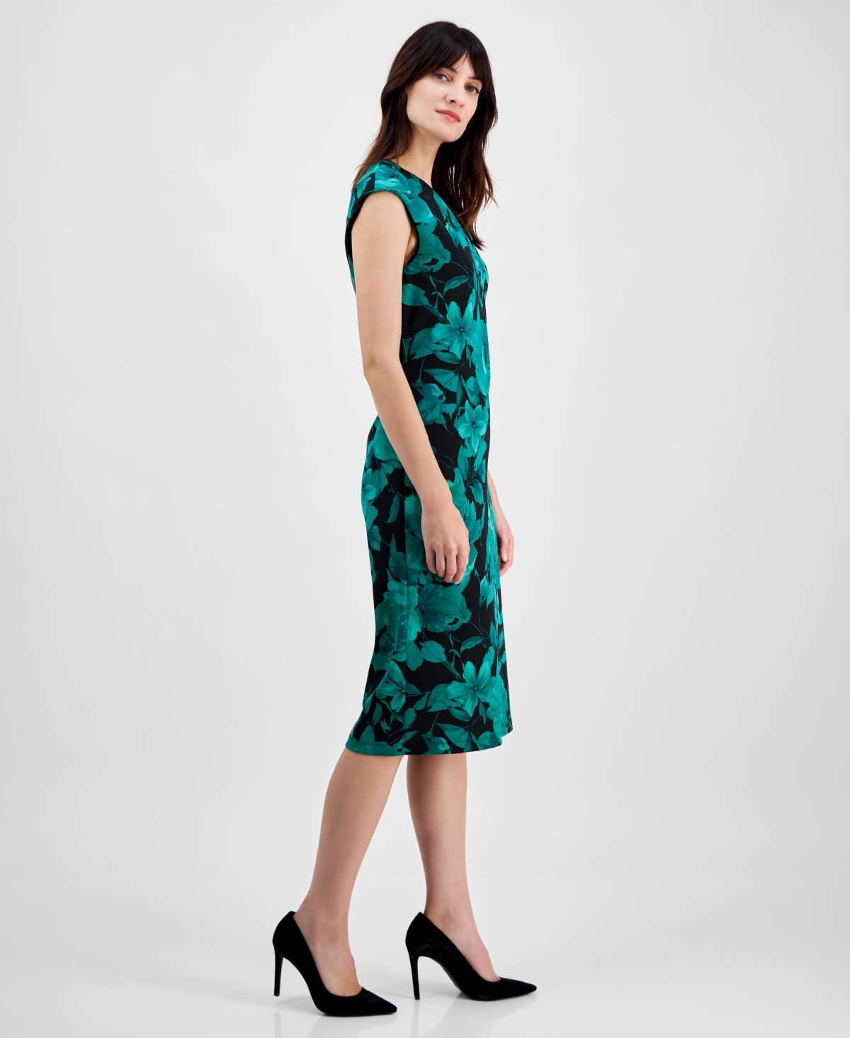 Connected Women's Floral-Print Cap-Sleeve Dress