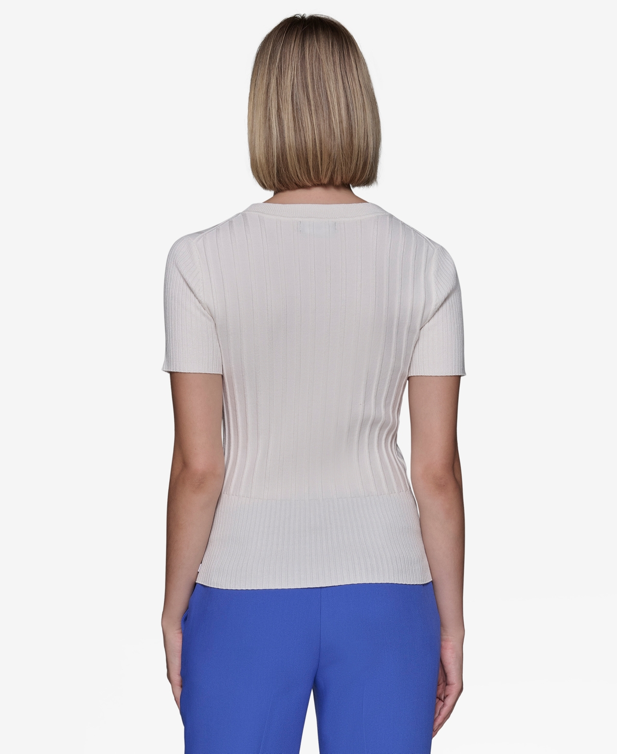 Karl Lagerfeld Paris Women's Ribbed Short-Sleeve Sweater