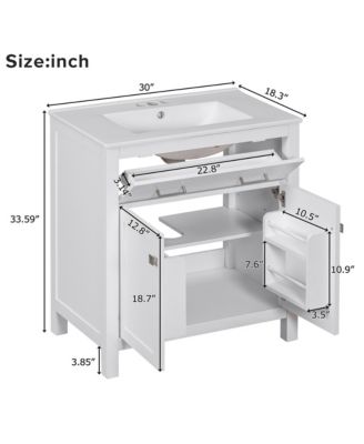 30" x 18.3" x 33.59". Elegant 30-inch Modern Bathroom Vanity with Ample Storage