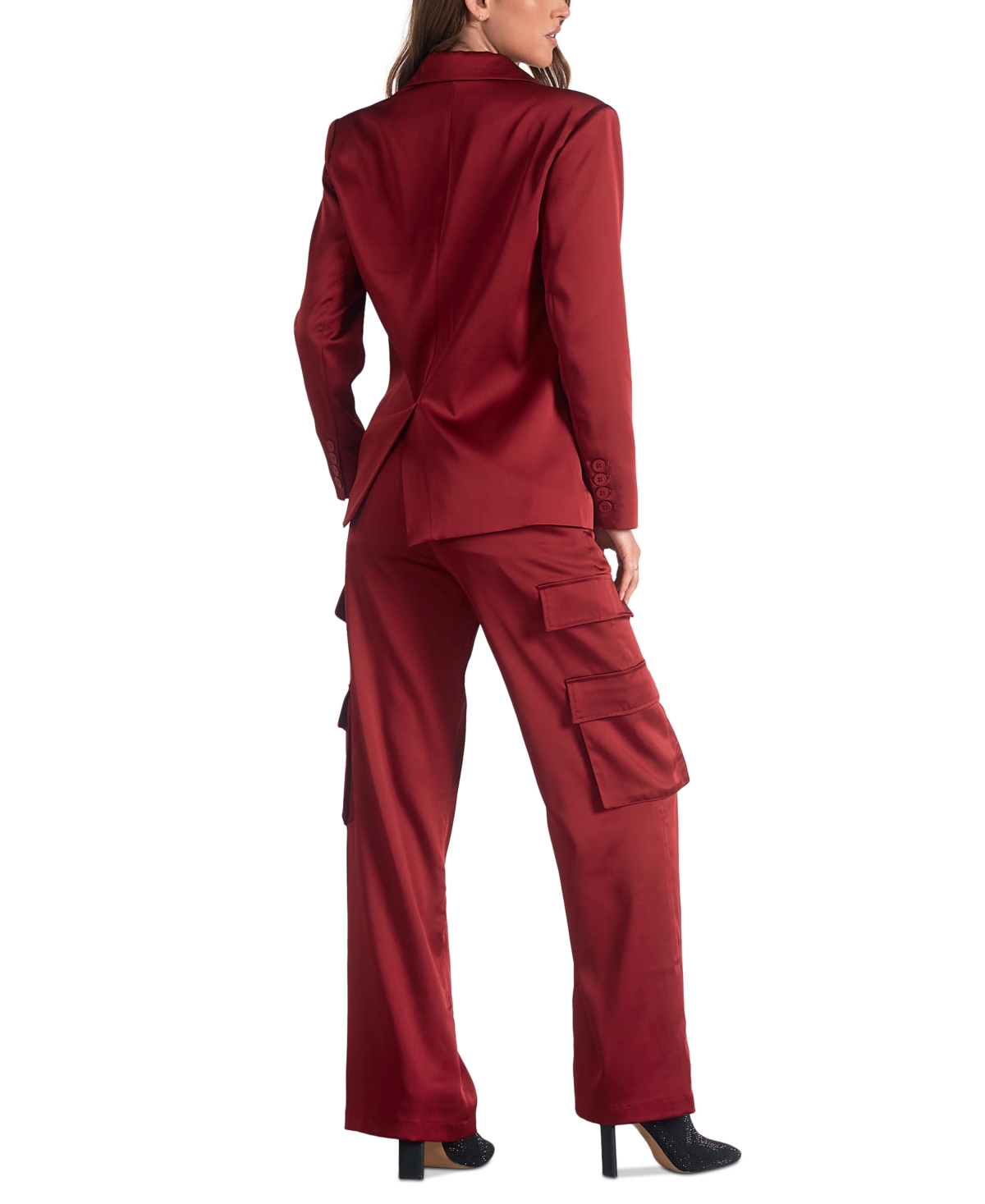 ELAN WOMEN'S SATIN WIDE-LAPEL ONE-BUTTON BLAZER 