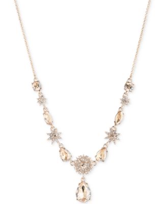 Marchesa - Gold-Tone Stone & Crystal Starburst Cluster Drop Pendant Necklace, 16" + 3" extender