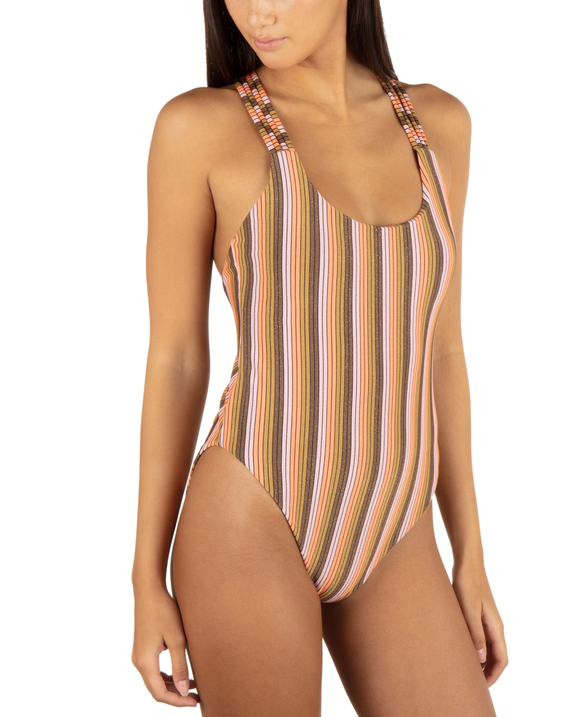 HURLEY JUNIORS' SUNSET STRIPE CROSSBACK ONE-PIECE SWIMSUIT 