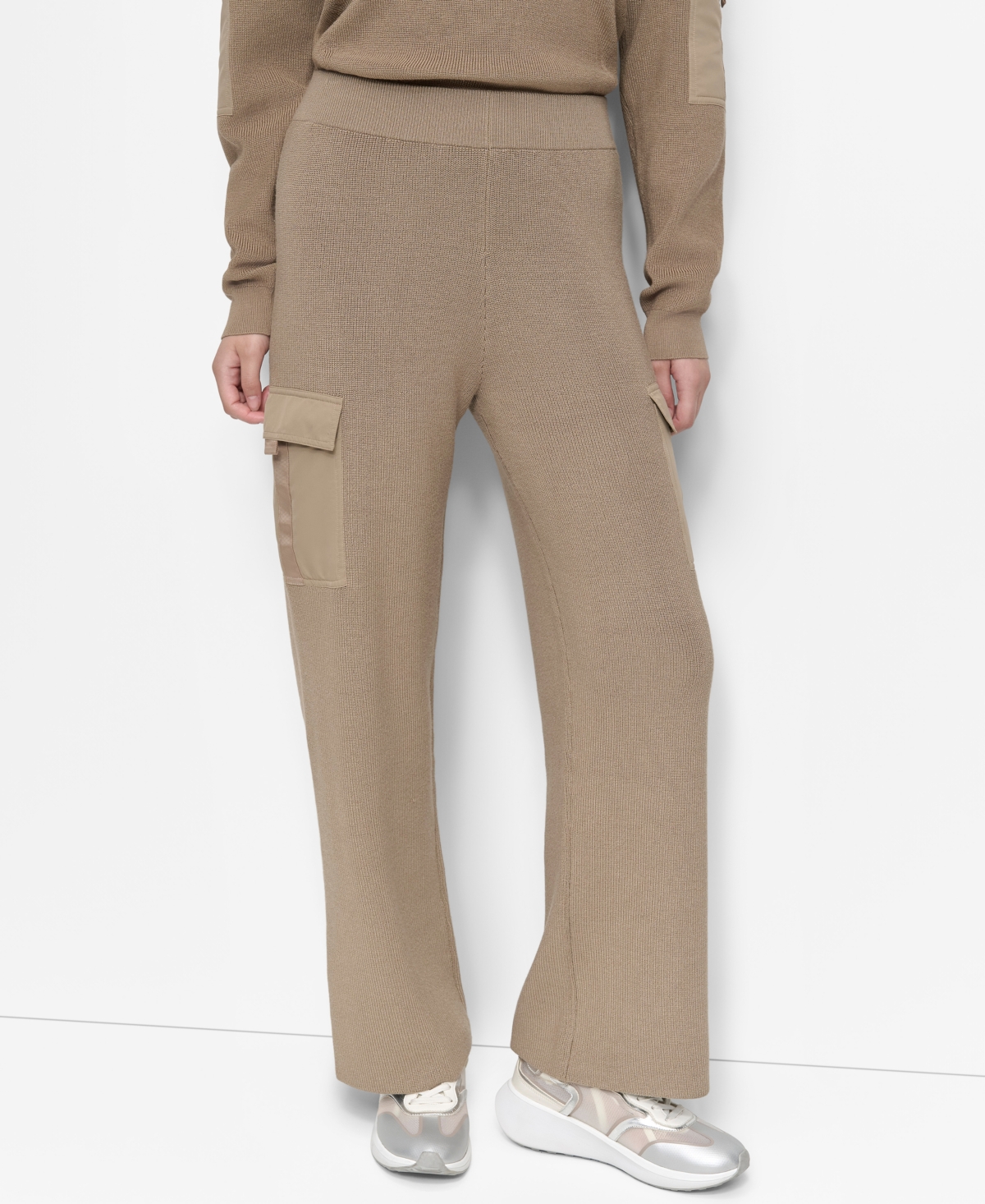 Women's Knit Straight-Leg Cargo Pants - Black