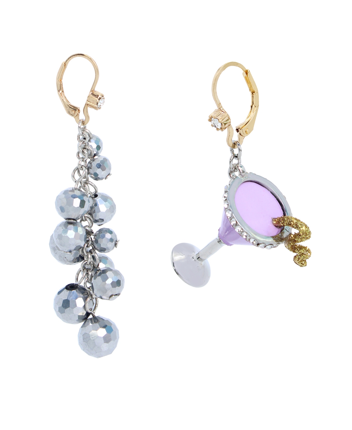 Betsey Johnson Faux Stone Midnight Magic Martini Mismatch Drop Earrings -Two Tone