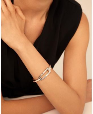 Sterling Silver-plated and 18K Gold Metal Rigid Bracelet