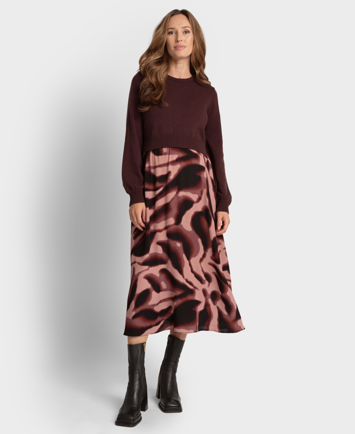 Seraphine Women's Abstract Midi Maternity Dress with Removable Knit Jumper Nursing Access