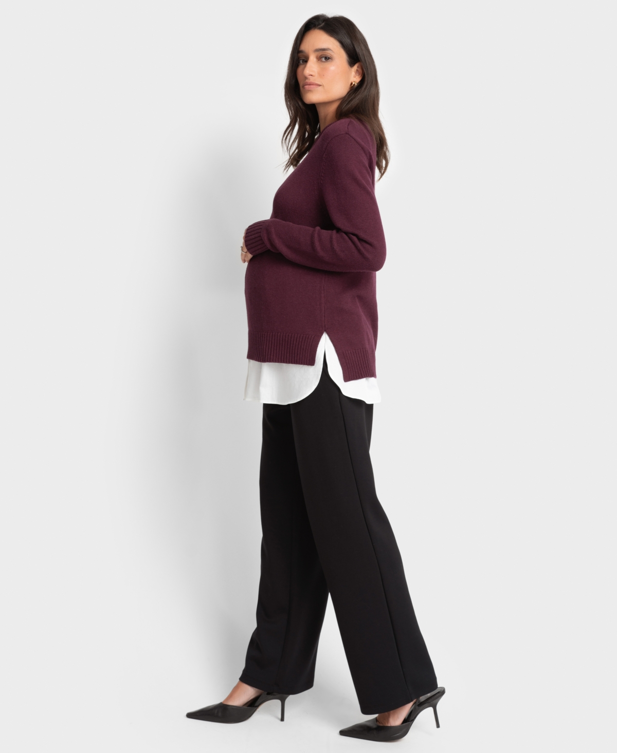 SERAPHINE WOMEN'S KNIT SWEATER WITH WOVEN SHIRT 