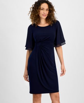 Petite Gathered Flutter-Sleeve Dress 