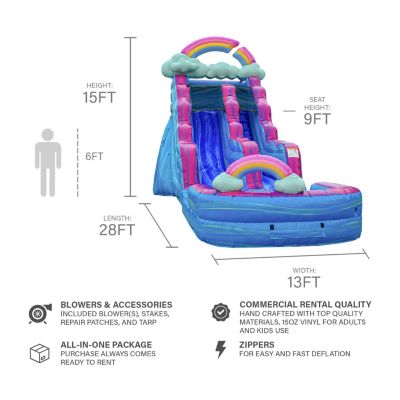 Imperfectly 15 ft Commercial Grade Inflatable Water Slide with Pool (with Blower)