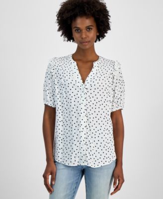 Tommy Hilfiger - Women's Dot-Print Smocked-Yoke Shirt