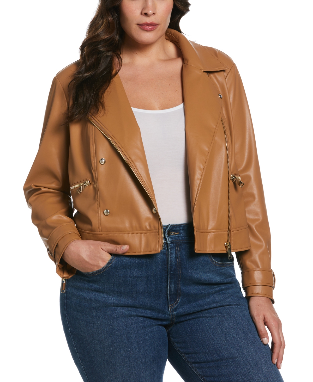 Plus Size Faux Leather Moto Jacket - Chipmunk